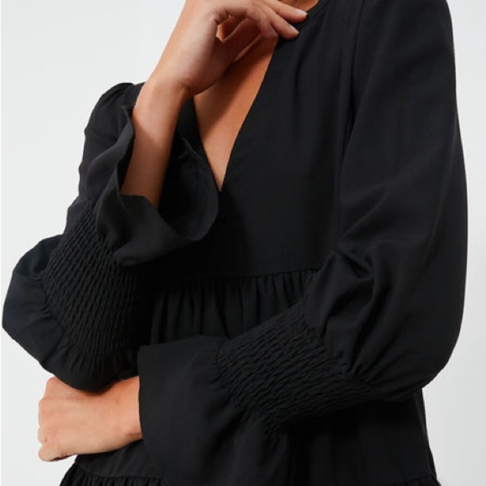 Pomander Place Tuckernuck Crepe Kenzo Mini Dress Tiered Long Sleeve Black Small - Picture 7 of 15